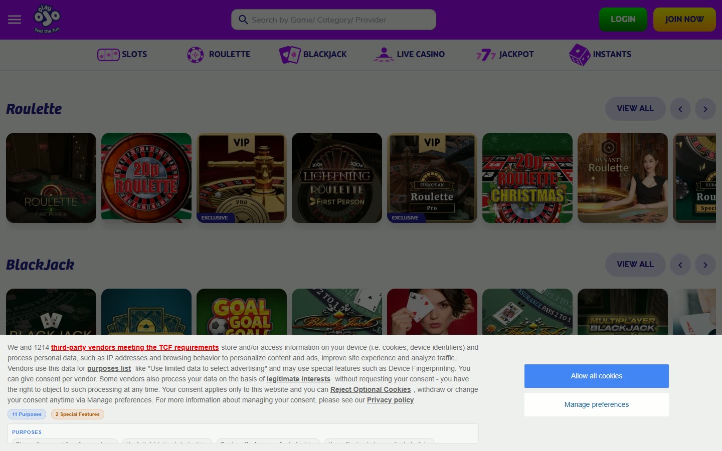 PlayOJO Live casino as served to a logged-out desktop visitor on 2026-09-20; unaltered screenshot