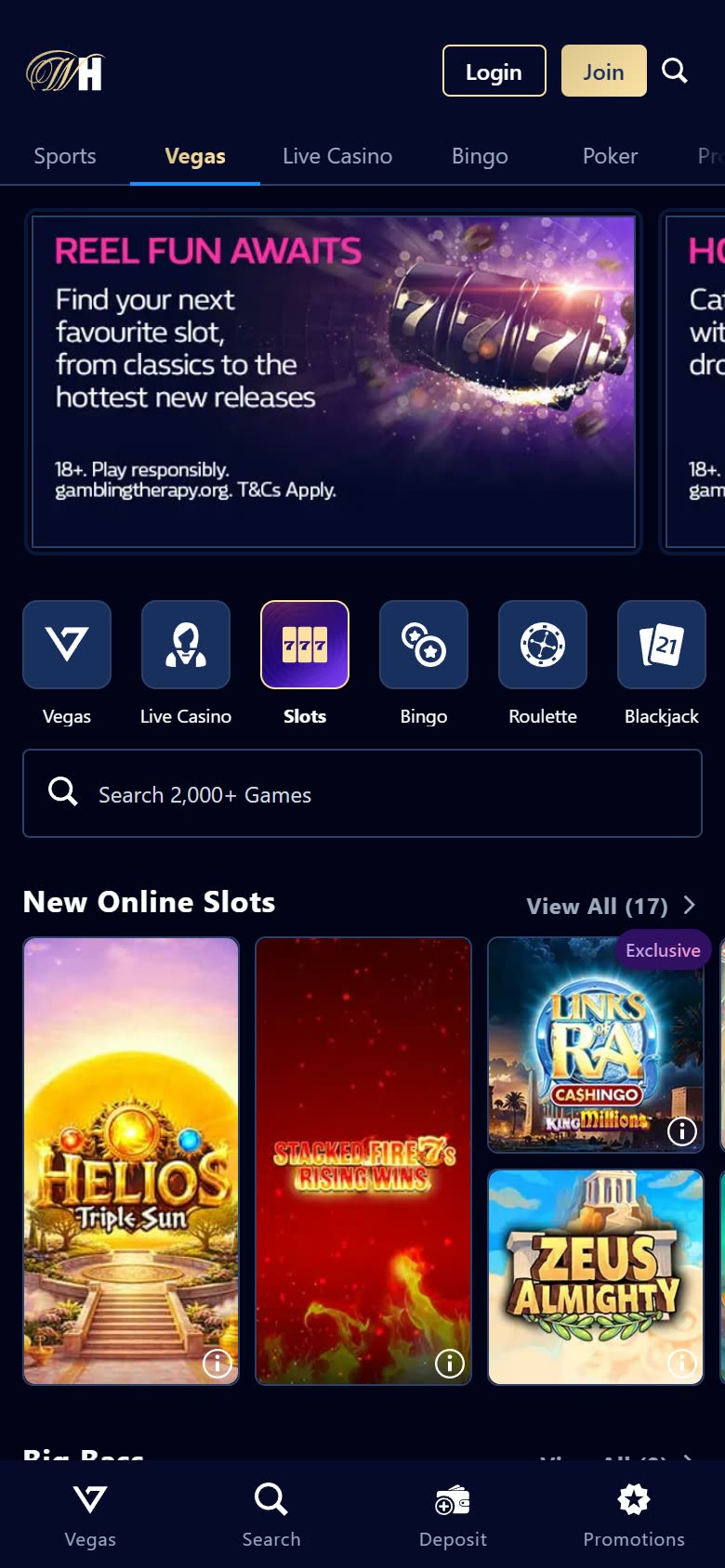 William Hill Casino Casino lobby as served to a logged-out mobile visitor on 2026-09-20; unaltered screenshot
